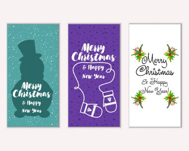 mutlu Noeller ve mutlu yeni yıl tebrik kartları vektör çizim
