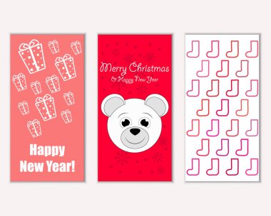 mutlu Noeller ve mutlu yeni yıl tebrik kartları vektör çizim     