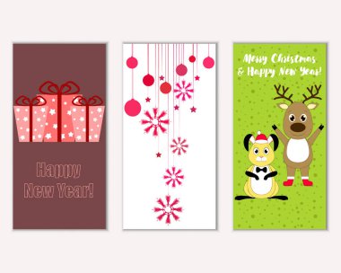 mutlu Noeller ve mutlu yeni yıl tebrik kartları vektör çizim      