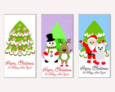 mutlu Noeller ve mutlu yeni yıl tebrik kartları vektör çizim