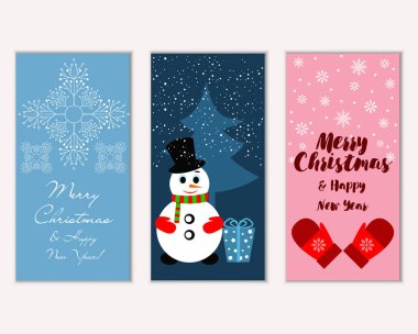 Mutlu Noeller ve mutlu yeni yıl tebrik kartları. Vektör çizim   