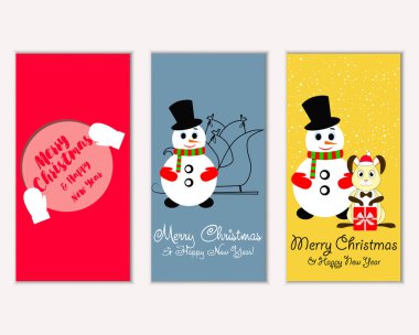 Mutlu Noeller ve mutlu yeni yıl tebrik kartları. Vektör çizim   