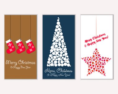 Mutlu Noeller ve mutlu yeni yıl tebrik kartları. Vektör çizim 