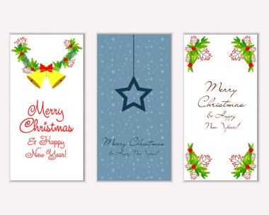 Mutlu Noeller ve mutlu yeni yıl tebrik kartları. Vektör çizim   