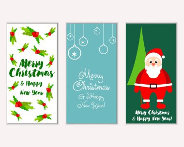 mutlu Noeller ve mutlu yeni yıl tebrik kartları vektör çizim       