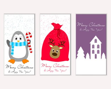 Mutlu Noeller ve mutlu yeni yıl tebrik kartları. Vektör çizim   