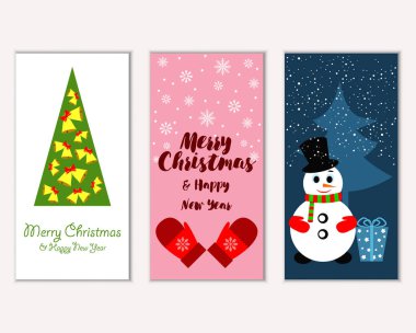 Mutlu Noeller ve mutlu yeni yıl tebrik kartları. Vektör çizim   