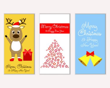 mutlu Noeller ve mutlu yeni yıl tebrik kartları vektör çizim