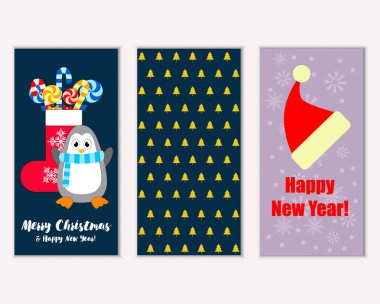 mutlu Noeller ve mutlu yeni yıl tebrik kartları vektör çizim   