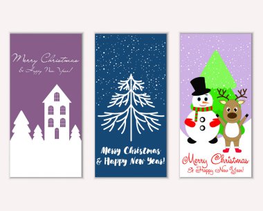 Mutlu Noeller ve mutlu yeni yıl tebrik kartları. Vektör çizim   