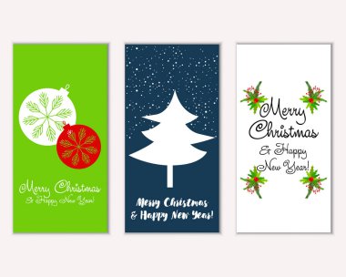 mutlu Noeller ve mutlu yeni yıl tebrik kartları vektör çizim