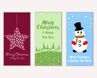 Renkli Noel kartları yılbaşı süsleri ve kardan adam vektör çizim ile