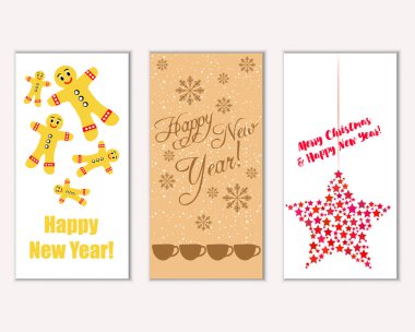 vektör çizim kış tatil tebrik kartları