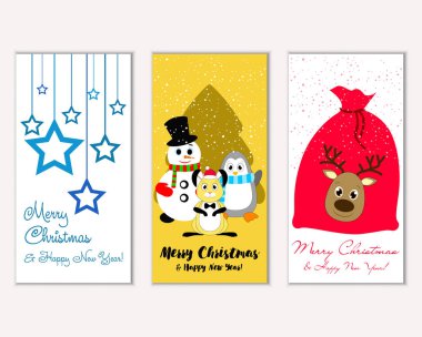 mutlu Noeller ve mutlu yeni yıl tebrik kartları vektör çizim     
