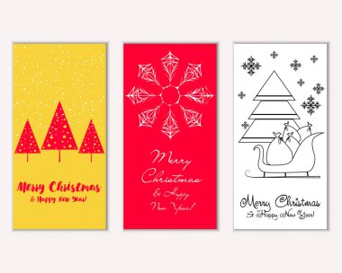 Mutlu Noeller ve mutlu yeni yıl tebrik kartları. Vektör çizim     
