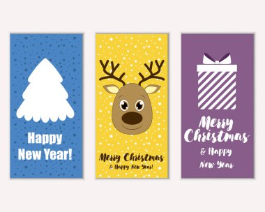 mutlu Noeller ve mutlu yeni yıl tebrik kartları vektör çizim     