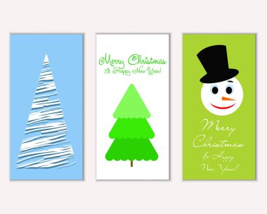 Renkli Noel kartları yılbaşı süsleri ve kardan adam vektör çizim ile