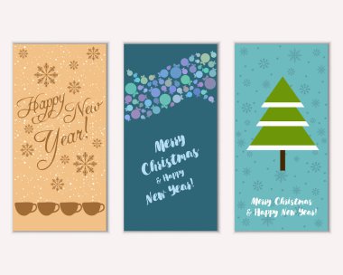 vektör çizim kış tatil tebrik kartları