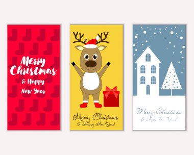 mutlu Noeller ve mutlu yeni yıl tebrik kartları vektör çizim