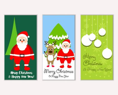 mutlu Noeller ve mutlu yeni yıl tebrik kartları vektör çizim       
