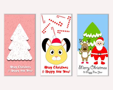 mutlu Noeller ve mutlu yeni yıl tebrik kartları vektör çizim       