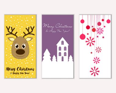 mutlu Noeller ve mutlu yeni yıl tebrik kartları vektör çizim     