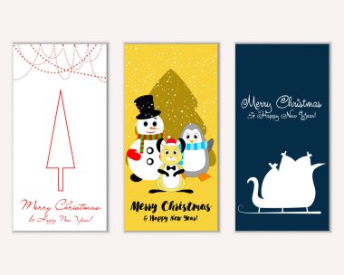 mutlu Noeller ve mutlu yeni yıl tebrik kartları vektör çizim     