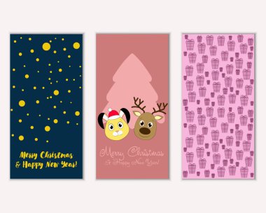 mutlu Noeller ve mutlu yeni yıl tebrik kartları vektör çizim     