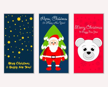 mutlu Noeller ve mutlu yeni yıl tebrik kartları vektör çizim     