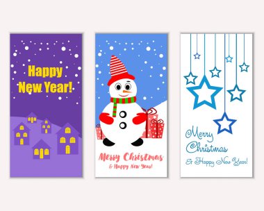 mutlu Noeller ve mutlu yeni yıl tebrik kartları vektör çizim