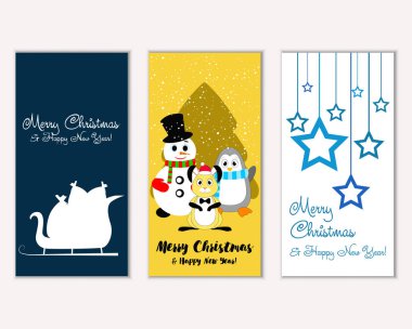 mutlu Noeller ve mutlu yeni yıl tebrik kartları vektör çizim     