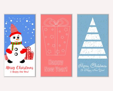 mutlu Noeller ve mutlu yeni yıl tebrik kartları vektör çizim       