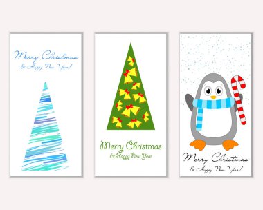 Mutlu Noeller ve mutlu yeni yıl tebrik kartları. Vektör çizim   