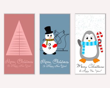 Mutlu Noeller ve mutlu yeni yıl tebrik kartları. Vektör çizim   