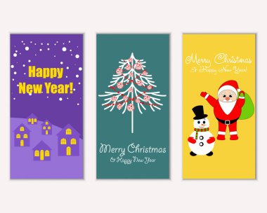 mutlu Noeller ve mutlu yeni yıl tebrik kartları vektör çizim