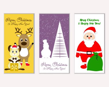 Renkli Noel kartları yılbaşı süslemeleri ve Noel Baba vektör çizim ile