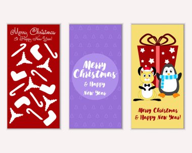 Mutlu Noeller ve mutlu yeni yıl tebrik kartları. Vektör çizim 