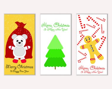 Mutlu Noeller ve mutlu yeni yıl tebrik kartları. Vektör çizim 