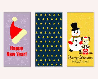 mutlu Noeller ve mutlu yeni yıl tebrik kartları vektör çizim   