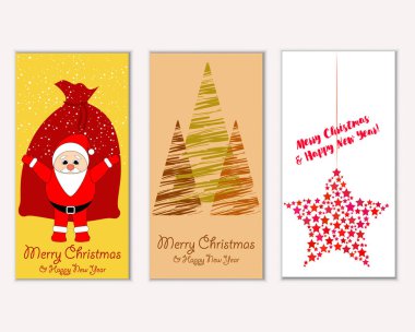 Mutlu Noeller ve mutlu yeni yıl tebrik kartları. Vektör çizim   