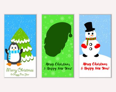 Renkli Noel kartları yılbaşı süsleri ve kardan adam vektör çizim ile
