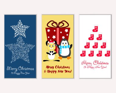 vektör çizim kış tatil tebrik kartları