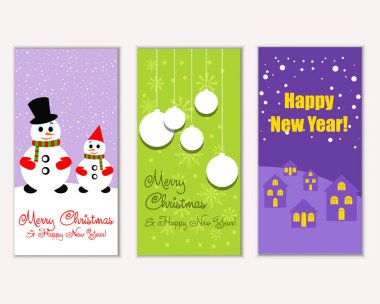 mutlu Noeller ve mutlu yeni yıl tebrik kartları vektör çizim