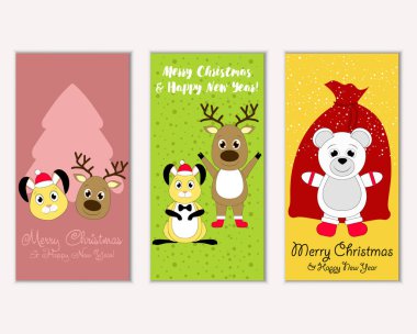 Renkli Noel kartları ile yeni yıl süslemeleri, illüstrasyon vektör