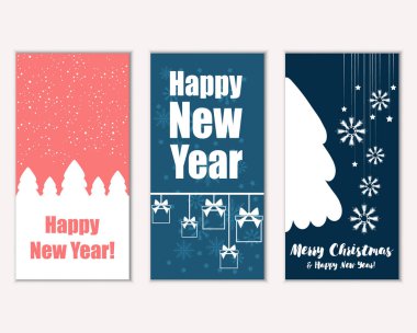 mutlu Noeller ve mutlu yeni yıl tebrik kartları vektör çizim     