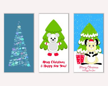 Mutlu Noeller ve mutlu yeni yıl tebrik kartları. Vektör çizim 