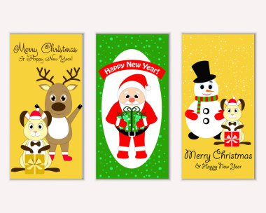 mutlu Noeller ve mutlu yeni yıl tebrik kartları vektör çizim   