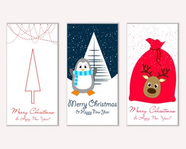 mutlu Noeller ve mutlu yeni yıl tebrik kartları vektör çizim     