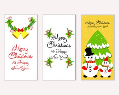 mutlu Noeller ve mutlu yeni yıl tebrik kartları vektör çizim
