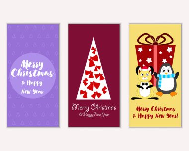 Mutlu Noeller ve mutlu yeni yıl tebrik kartları. Vektör çizim 